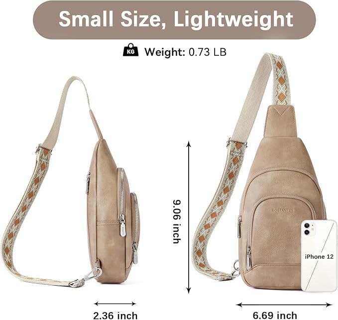 BOSTANTEN Sling Bag for Women Leather Crossbody Bag Vintage Cross Body Purse for Travel with Guitar Strap, Bohemian Style