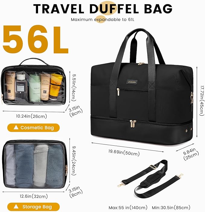 LOVEVOOK Weekender Bag, Large Travel Duffel Bag for Women with 2 Packing Cubes, Carry on Overnight Bag with Shoe Compartment, Mom Hospital Bags for Labor and Delivery