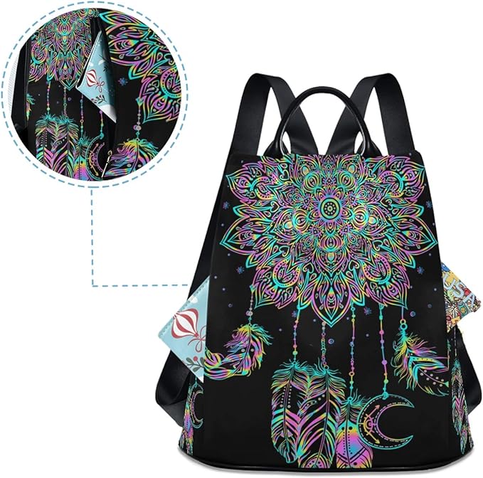 ALAZA Dreamcatcher Lotus Boho Backpack Purse for Women Anti Theft Fashion Back Pack Shoulder Bag