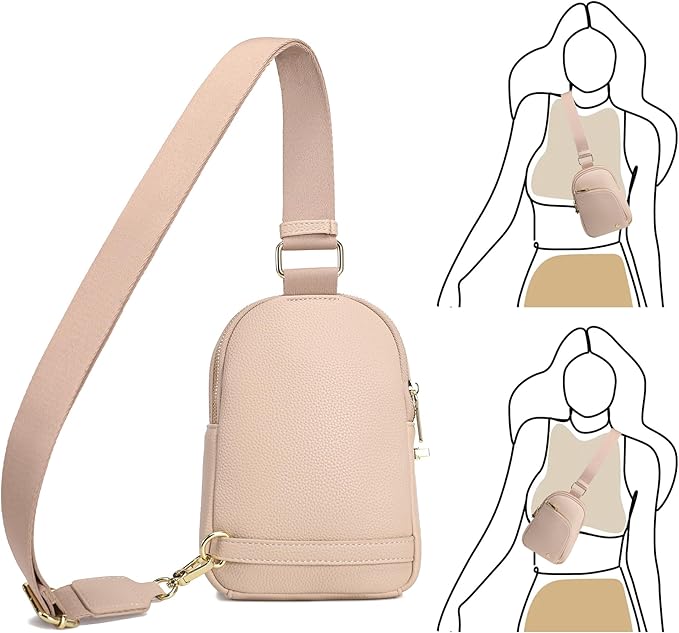 INICAT RFID Blocking Sling Bag Leather Crossbody Bags for Women Fanny Pack Cross Body for Woman Chest Bag for Travel 1.9L