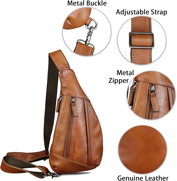LRTO Genuine Leather Sling Bag for Men and Women Vintage Real Leather Crossbody Chest Bags Backpack Purse for Travel Hiking