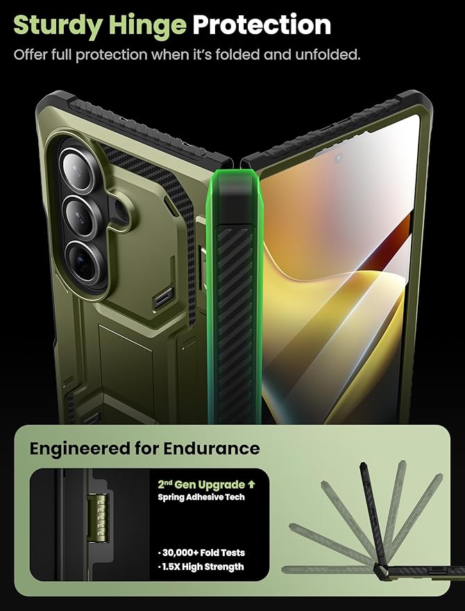 i-Blason Armorbox for Samsung Galaxy Z Fold 7 Case with Stand [Tempered Glass Screen Protector] [Hinge Protection] Full-Body Heavy Duty Rugged Shockproof Protective Case for Z Fold 7 (Green)