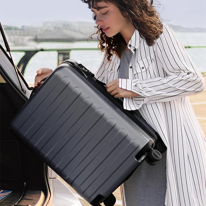 NINETYGO Large Checked Luggage 28 Inch, Checking In Luggage with Smooth Spinner Wheels, Lightweight, Hard Shell PC Suitcase, Lightweight Travel Luggage, TSA Approved (Grey, Rhine Basic)