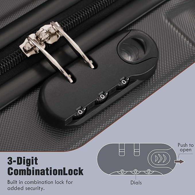 Merax Luggage Sets of 3 Piece Carry on Suitcase Airline Approved,Hardcase Suitcase Set with Double Spinner Wheels,Charcoal