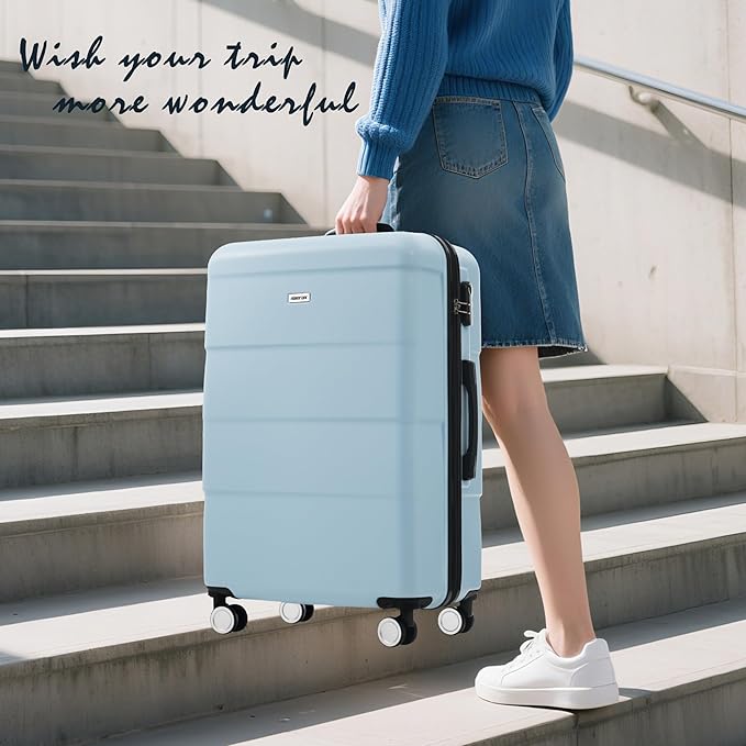 Merax Luggage Sets of 3 Piece Carry on Suitcase Airline Approved,Hardcase Suitcase Set with Double Spinner Wheels,Light Blue