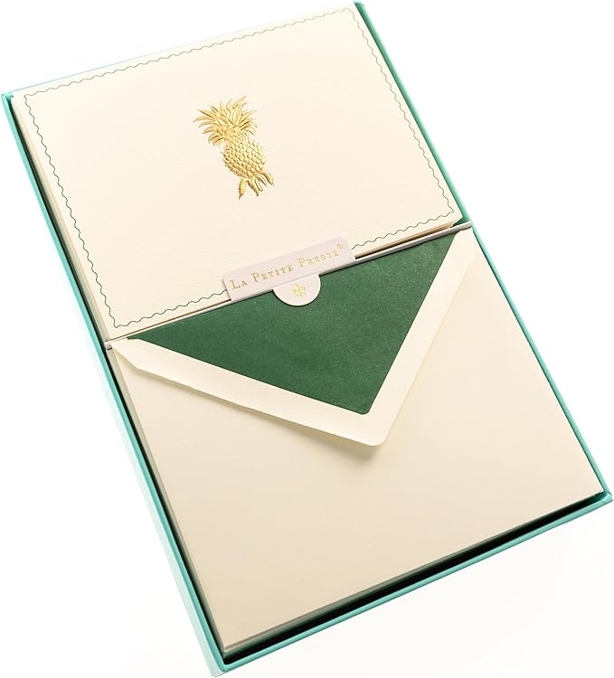 Graphique Pineapple Designer Cards Luxe Collection, Gold Foil Embossed Stationary Boxed Set, 10 Blank Cards with 11 Envelopes, All Occasion Greetings, 5.25" x 3.8"