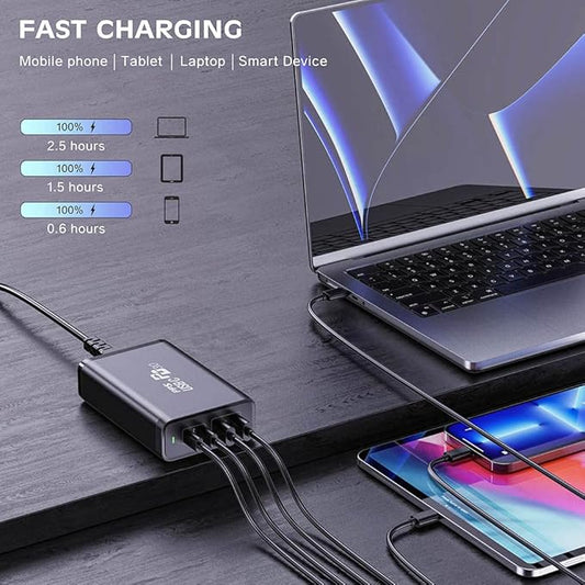 245W USB C Desktop Charger, GaN 4 Ports PD 100W Fast Charging Station Power Adapter Compatible with MacBook Pro/Air, iPad Pro/Mini, iPhone 14 13 Pro Max, Samsung Galaxy, Pixel and More
