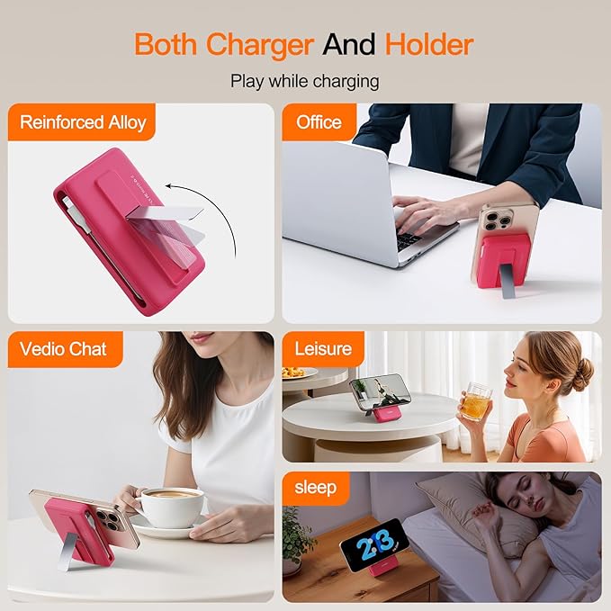 2025 Magnetic Battery Pack 16800mAh Mobile Power Bank, Portable Charger with Foldable Stand and Built-in Cable, 20W USB-C Fast Charging, Suitable for iPhone 17/16/15/14/13/12 Series