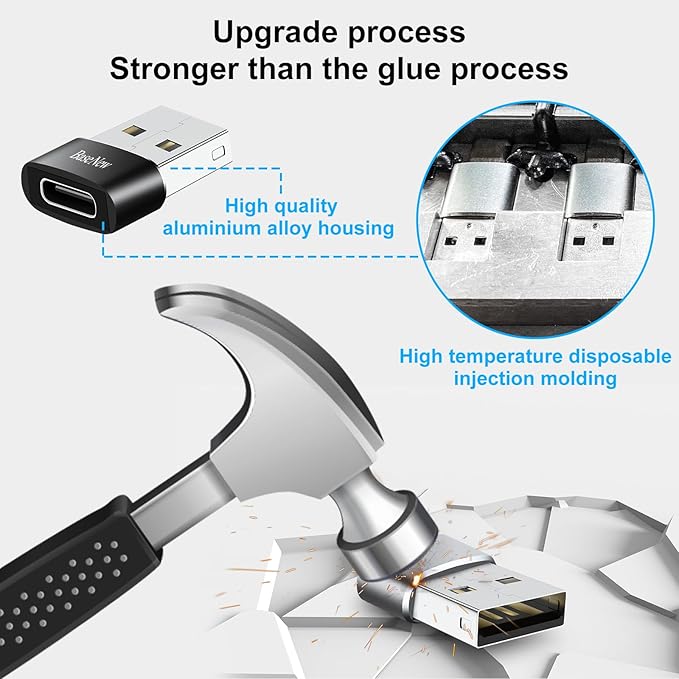 USB to USB C Adapter 10 Pack,USB A to USB C Adapter,USBC Female to USBA Male,C Charging Cable Converter for iPhone 15/14/13,MacBook Pro,Laptop,Black+Grey