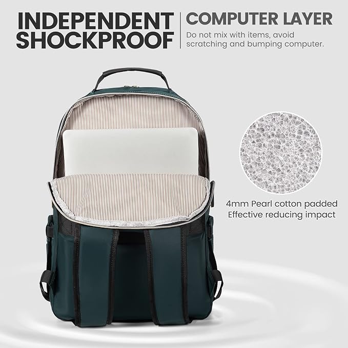 LOVEVOOK Laptop Backpack for Women 15.6 inch,Cute Womens Travel Backpack Purse,Professional Laptop Computer Bag,Waterproof Work Business College Teacher Bags Carry on Backpack with USB Port,Blue-green