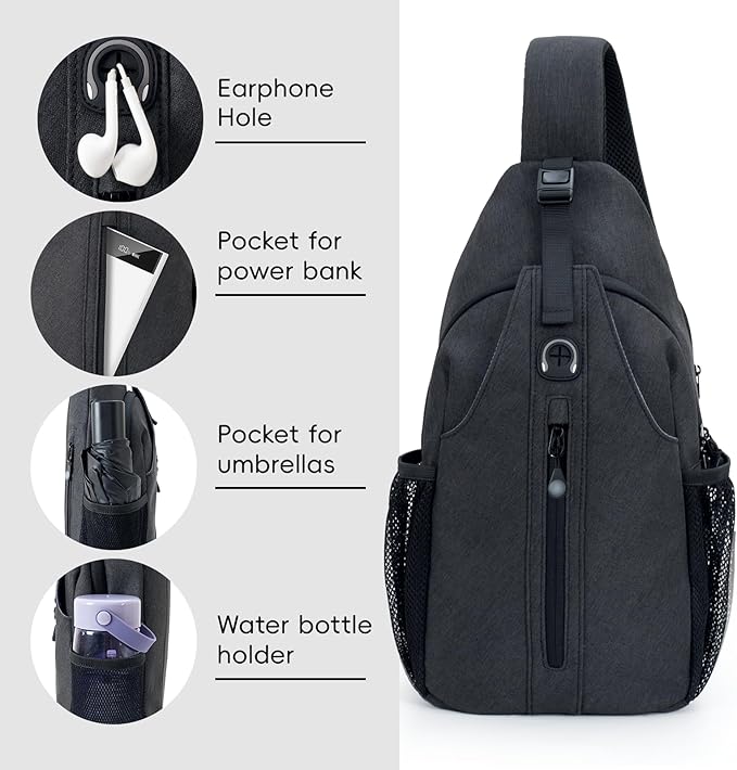 LEDAOU Crossbody Sling Bag for Men Anti-Theft Sling Backpack Cross Body Shoulder Chest Bag Fanny Pack Travel Hiking (Black-Grey)