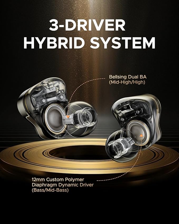 SoundPEATS H3 Hi-Res Wireless Bluetooth Headphones with LDAC, aptX Lossless, Triple Units (1DD+2BA), 55dB Active Noise Cancellation, 6 AI Microphones, Transparent Mode, BT5.4, APP, 37H, IPX5