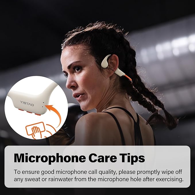 Bone Conduction Headphones, Open Ear Headphones Wireless Earphones, 32GB MP3, 8 Hours Playtime, Bluetooth 5.3, IP68 Waterproof Headphones for Running and Fitness Workout - Beige Orange