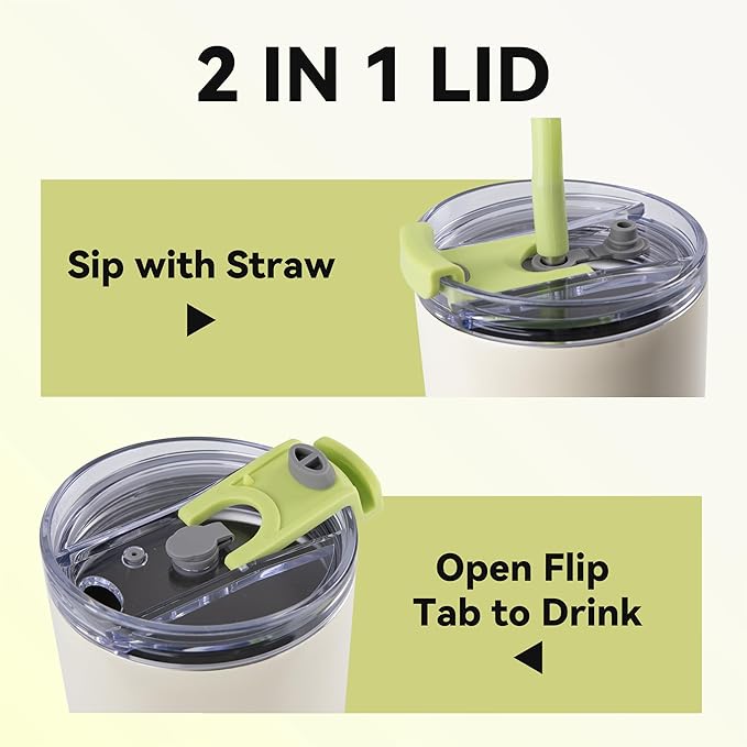 VEGOND 30 oz Insulated Stainless Steel Tumblers with lid and straw Bulk Pack Coffee Mug with Non-Slip Silicone Base, Sweat Proof Powder Coated Cup for Hot Cold Drinks, Green and Yellow 8Pack