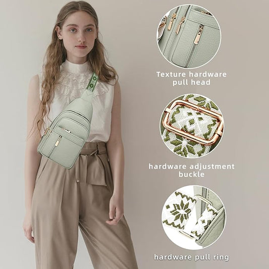 Leather Sling Bag for Women,Travel Small Sling Bag Crossbody Bags for Women-Vegan Leather Fanny Pack Crossbody Bags