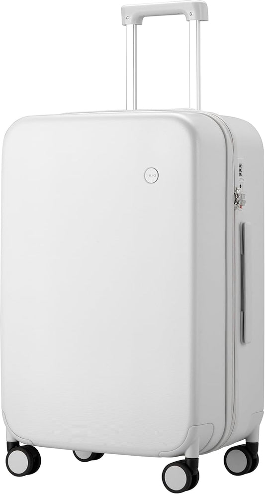 mixi Upgrade Luggage Suitcases with Spinner Wheels, Hardside Rolling Suitcase PC with TSA Lock Travel Case 24in Checked in, Fine Grid Smoke White