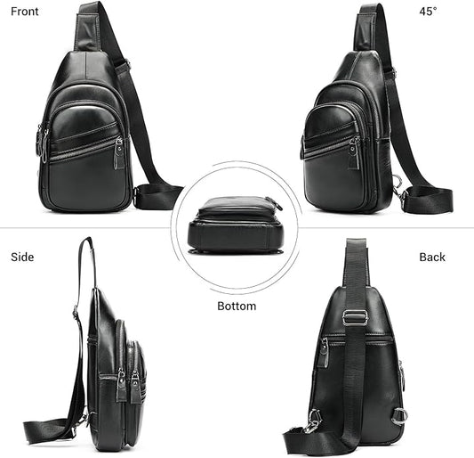 Genuine Leather Sling Bags for Men Crossbody Purse Vintage Small Messenger Shoulder Bag for Phone Side Chest Daypack Bag
