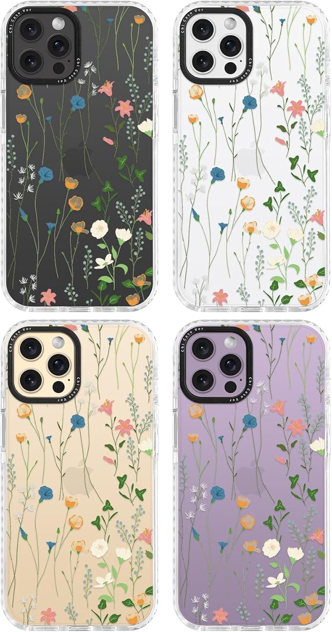 for iPhone 14 Pro Case, Delicate Wildflower Pattern, Military-Grade Drop Protection, Cute Soft Slim TPU Protective Cover with Camera Lens Protection for Women & Girls