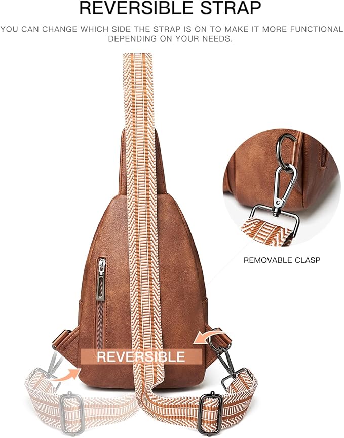 7L Sling Bag For Women Faux Leather Anti Theft Small Casual Daypack Backpack Fanny Pack Crossbody Chest Bags Purse Waterproof Brown