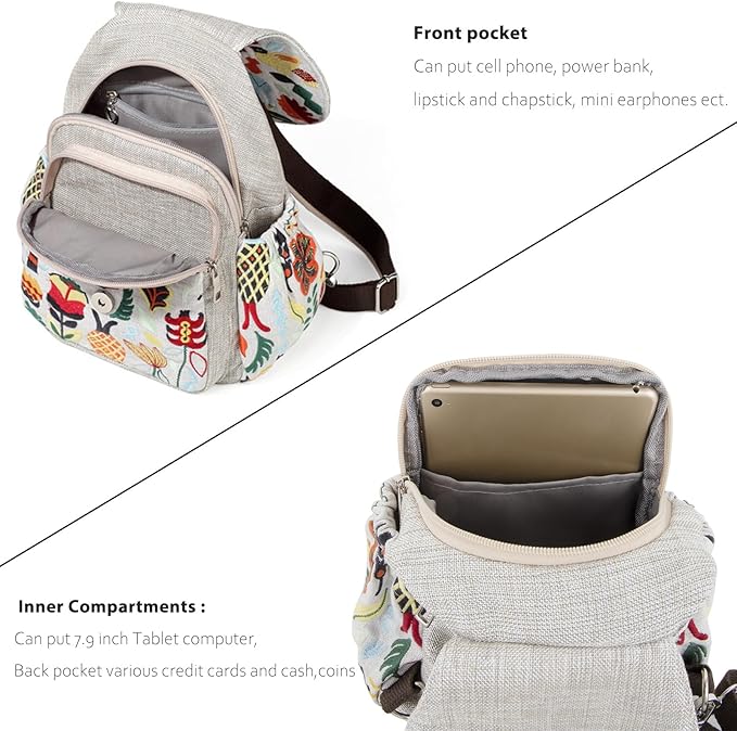 SILKAREA Vintage Embroidered Floral Ethnic Backpack for Women Handbag Shoulder Bag Mini Travel Purse (Embroidered White)