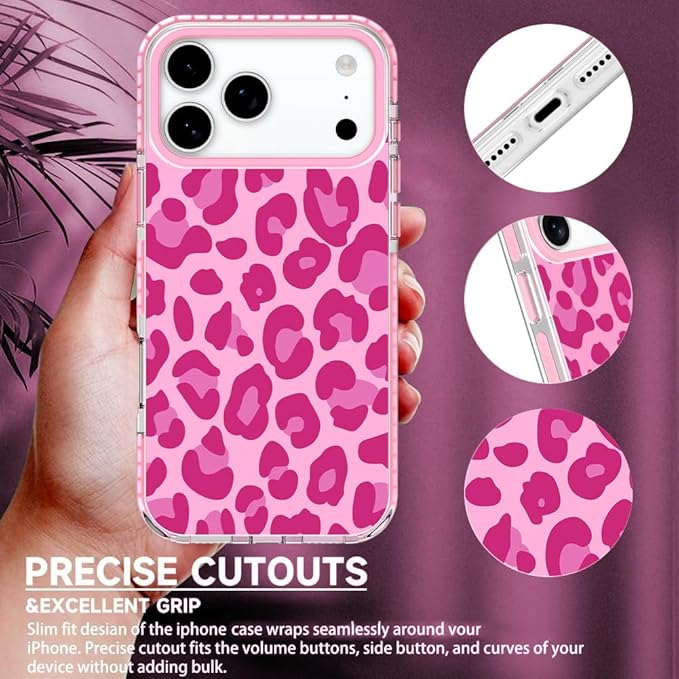 SAKUULO Magnetic for iPhone 17 Pro Max Case with Screen Protector [Compatible with MagSafe] Hot Pink Leopard Print Pattern Wireless Charge Strengthen Protection Cover Hot Pink Leopard (6.9")