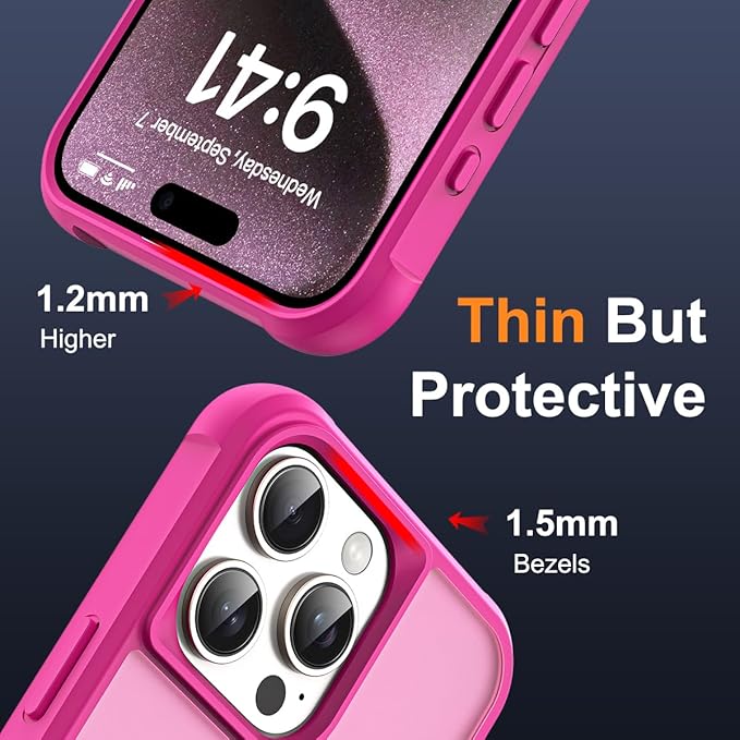 Compatible with iPhone 15 Pro Case with Invisible Magnetic O-Ring Stand Military-Grade Translucent Case for iPhone 15 Pro 6.1" [Compatible with Mag-Safe][Great Grip Feeling], Rose
