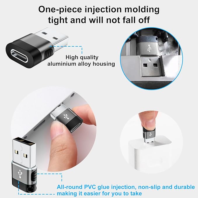 USB to USB C Adapter 4 Pack,USB C to USB A Adapter,Type C Male Female Connector,USBA to USBC Cable Converter for Phones,MacBook,iPad,Laptop,Tablet(Grey)