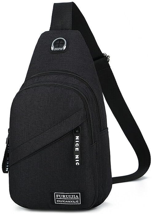 Sling Cross Body Bag - Men & Women, Fanny Packs, Chest Bag for Hiking with Headphone Jack