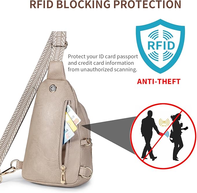 Crossbody Bags for Women Anti Theft Vegan Leather Sling Bag RFID Blocking Chest Bag for Travel