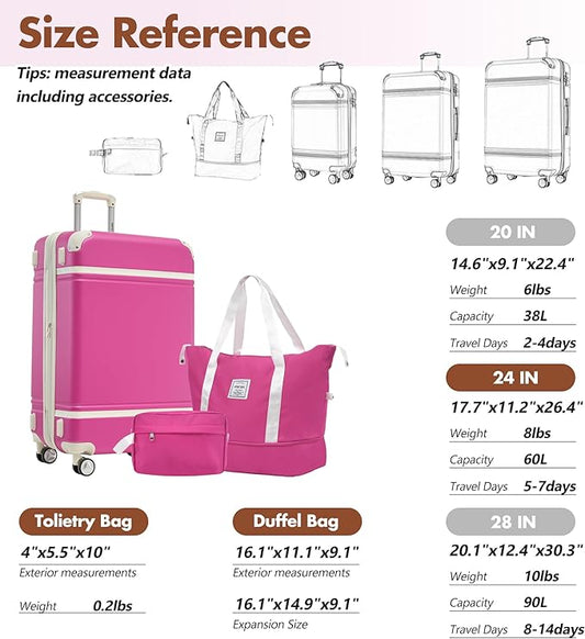 Merax Suitcase Set 24 inches Expandable Luggage with TSA Lock Spinner Wheels Hardshell Lightweight Vintage Luggage with Travel Bag,Pink