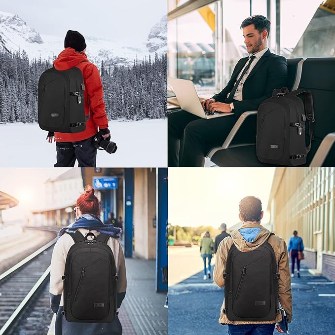 17.3 Inch Laptop Backpack,Large Travel Laptop Bag with USB Charging Port, Anti Theft Water Resistant Business Backpack for Men and Women, Durable Big Capacity Heavy Duty Computer Bag,Black