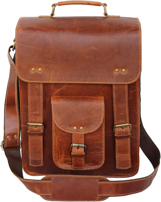 jaald Genuine Leather Messenger Bag Vintage Laptop Crossbody Bag Satchel Man Purse Shoulder Bag for man woman office bag