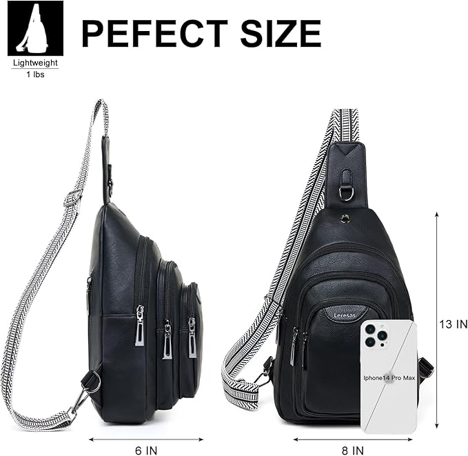 10L Crossbody Sling Bag for Women Men Anti Theft Cross Body Fanny Pack Belt Bag Purse Gifts for Women Faux Leather, Black