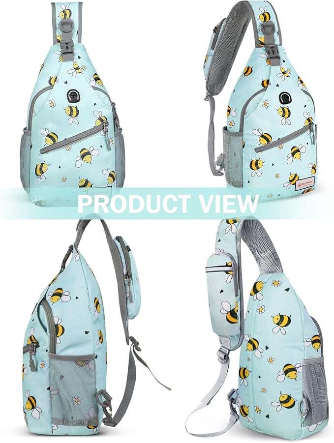 ZOMAKE Sling Bag,Small Crossbody Sling Backpack,Water Resistant Shoulder Daypack for Travel,Anti Thief Chest Bag for Hiking(Bee Blue)