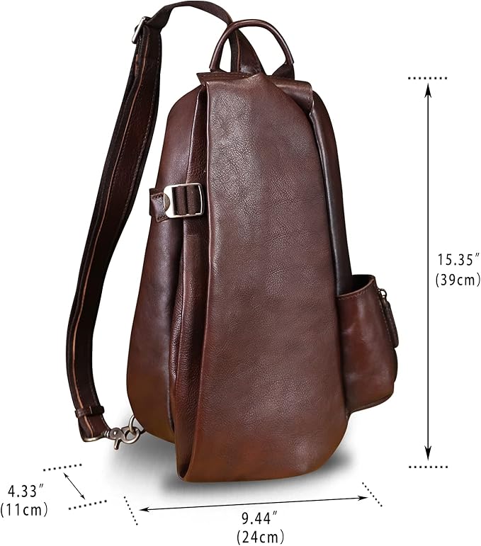 Genuine Leather Sling Bag Crossbody Purse Handmade Hiking Daypack Motorcycle Bag Retro Shoulder Backpack Vintage Chest Pack (Coffee)