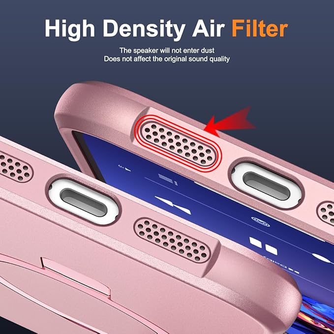 Compatible with iPhone 17 Case with Invisible Magnetic O-Ring Stand Military-Grade Phone Case for iPhone 17 6.3" [Compatible with Mag-Safe][Great Grip Feeling], Rose Gold