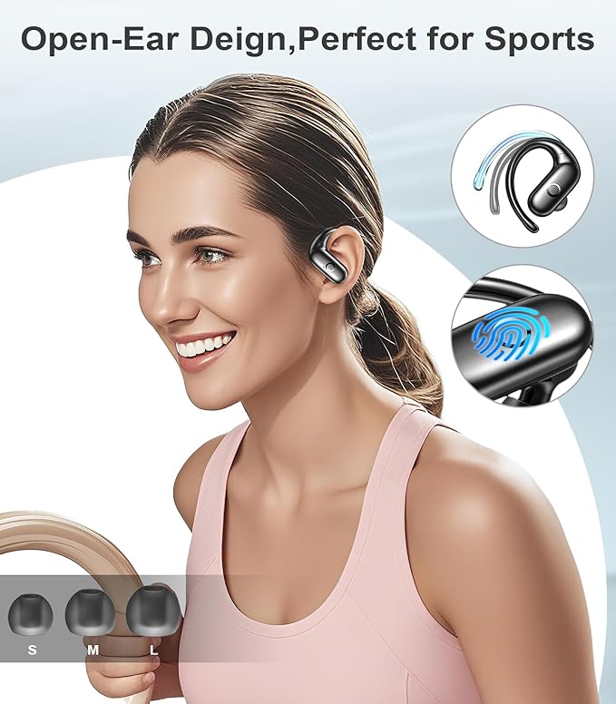 MOZOTER Wireless Earbuds Bluetooth Headphones Sport,Over Ear Buds with Deep Bass Sound,60Hr Playtime Earphones Redesigned Comfort Fit with Earhooks for Running,Meeting,Workout-Black