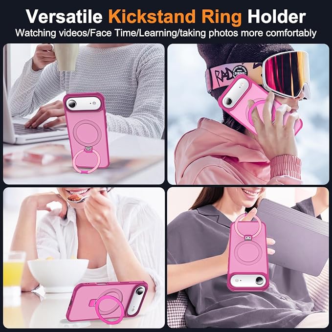 Compatible with iPhone 17 Air Case with Invisible Magnetic O-Ring Stand Military-Grade Translucent Phone Case for iPhone 17 Air 6.5" [Compatible with Mag-Safe][Great Grip Feeling], Rose
