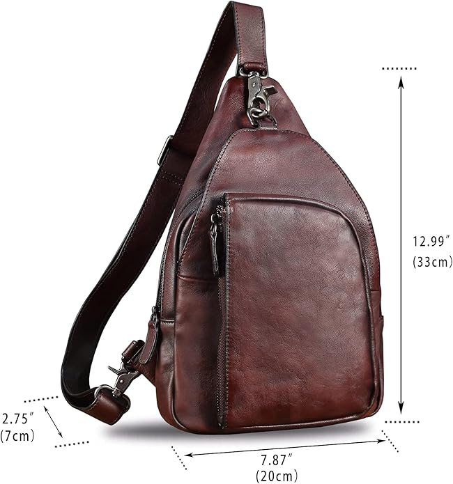 Genuine Leather Sling Bag for Men and Women Vintage Real Leather Sling Backpack Shoulder Crossbody Bag Chest Bag