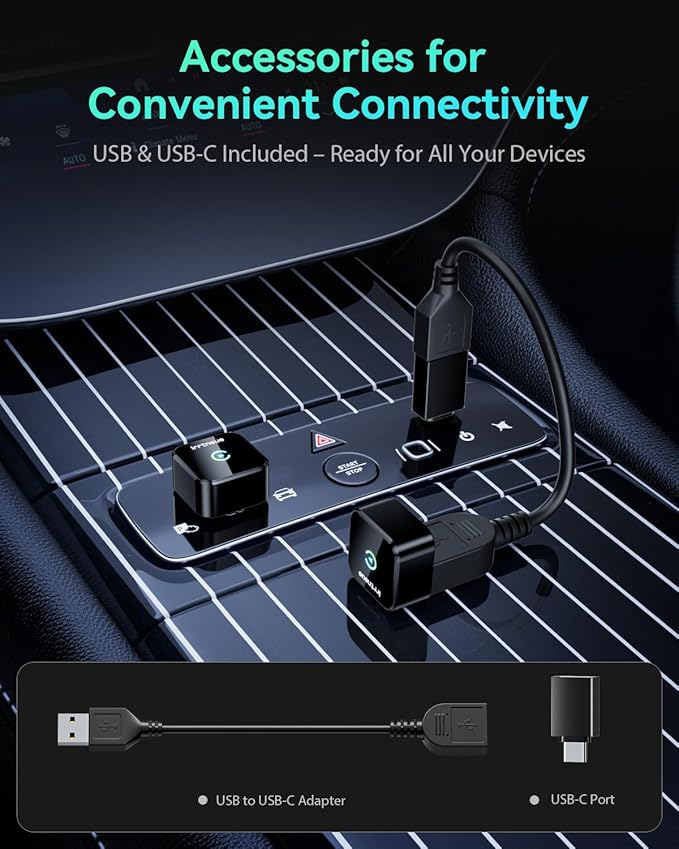 Wireless CarPlay Adapter 2025 Version, 2-in-1 Stable 5.8GHz Connection, Plug & Play via USB/USB-C, Auto Connect, Compact Car Accessory (Style 2)