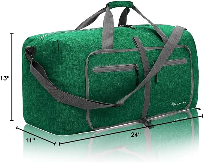 Dimayar 65L Travel Duffle Bag for Men Women - Foldable Duffel Bag with Shoes Compartment - Overnight Bags Waterproof & Tear Resistant(Forest Green)