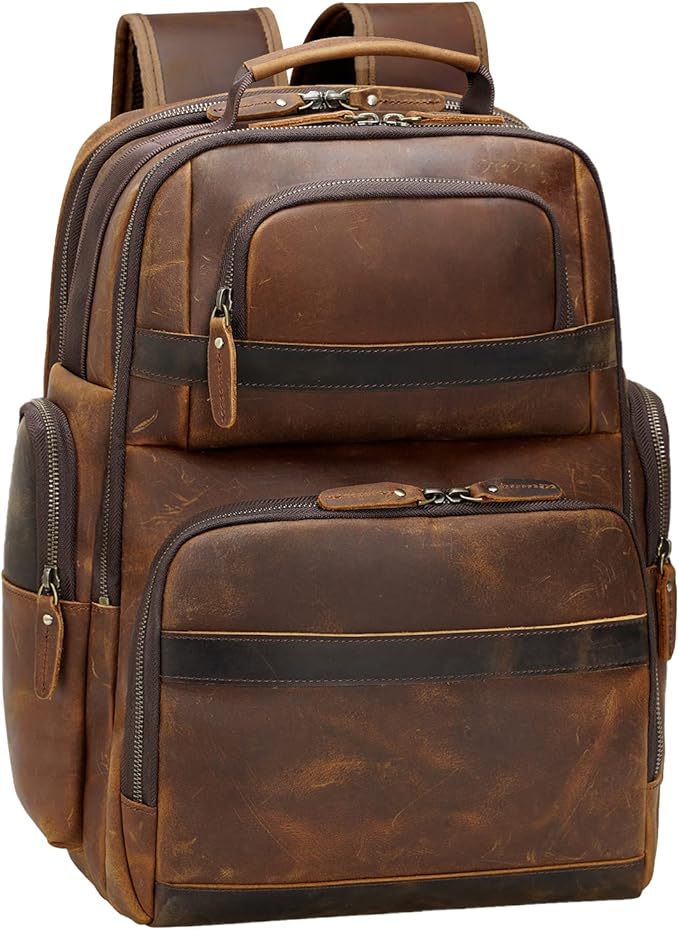 TIDING Men's Vintage Leather Backpack 15.6" Laptop Bag Large Capacity Business Travel Hiking Shoulder Daypacks