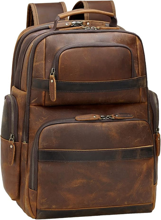 TIDING Men's Vintage Leather Backpack 15.6" Laptop Bag Large Capacity Business Travel Hiking Shoulder Daypacks