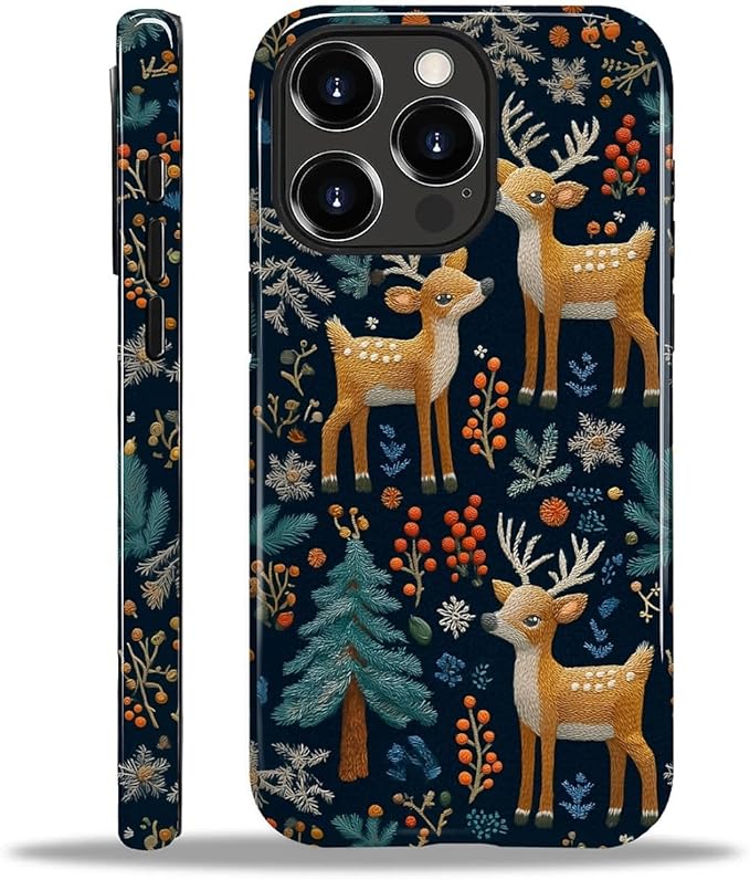 Case for iPhone 14 Pro Case,Cute Christmas Reindeer Design - Hybrid Dual Protection Silicone + Hard PC Shockproof Full Body Cover Slim Anti-Scratch Protective Case for Men Women