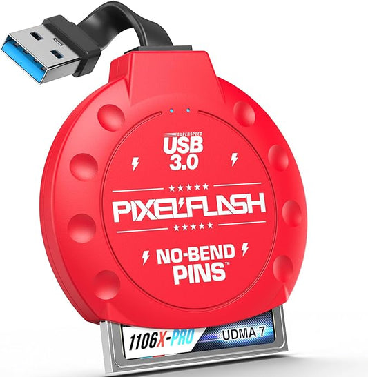 PixelFlash CF Card Reader (Red) - Compact Flash Memory Card Adapter with Cabled USB 3.0, 5GB/s File Transfer, No-Bend Pins, Supports UDMA-7, Anti-Slip & Anti-Scratch, Compatible to Most Brands & OS