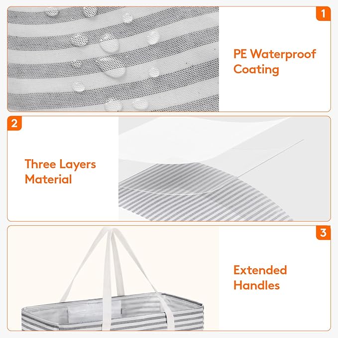 Lifewit Extra Large Tote Bag, Reusable Grocery Bags with Metal Wire Frame and Handles, Standing Utility Foldable Shopping Bags for Storage, Picnics, Beach, Pool, Laundry, Car, Camping, 1 Pack, Grey