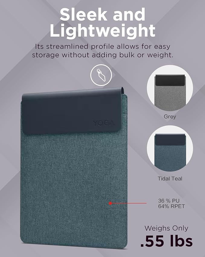 Lenovo Slim Laptop Sleeve 14 Inch Notebook/Tablet - Compatible with MacBook Air/Pro - Eco-Friendly Lightweight Case with Accessory Pocket & Magnetic Closure - Teal