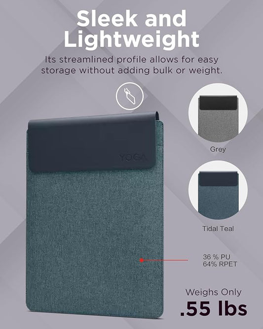 Lenovo Slim Laptop Sleeve 14 Inch Notebook/Tablet - Compatible with MacBook Air/Pro - Eco-Friendly Lightweight Case with Accessory Pocket & Magnetic Closure - Teal