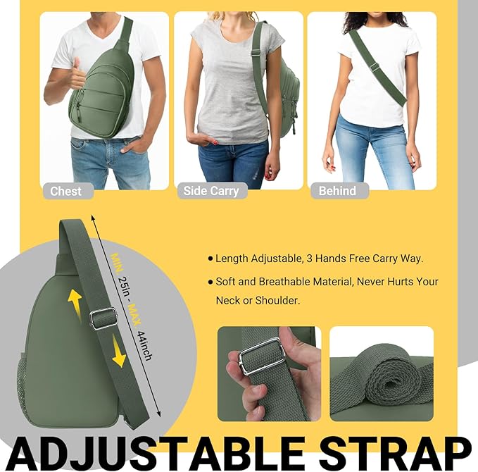 Crossbody Bags for Women, Sling Bag for Men, Small Hiking Backpack Anti Theft Lightweight for Outdoors Travel （L, Sage Green）
