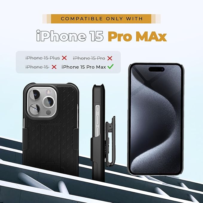 MOTIVE for iPhone 15 Pro Case with Belt Clip, Shell Holster Combo for Apple iPhone 15 Pro Holster, Slim Rugged Case, Drop Shockproof Protective Cover & Kickstand, 6.1 inch | Black
